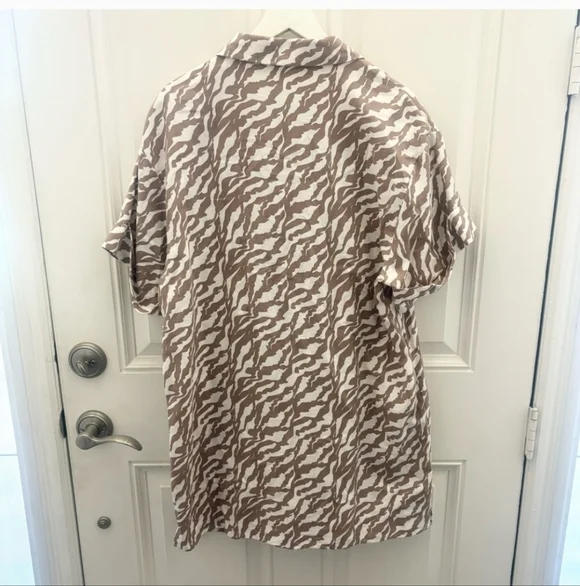 Anthropologie Amadi Zebra Stripe Safari Mini Shirt Dress Brown/White Med - Picture 11 of 16
